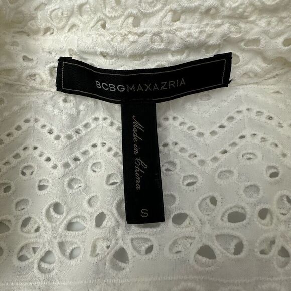 BCBGMAXAZRIA Beatryce Handkerchief-Hem Shirt Dress White Eyelet size small - Picture 5 of 8